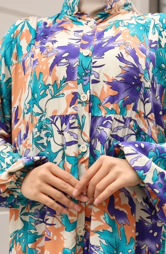 Alaçatı Patroon Geknoopte Jurk 2021-02 Paarsgroen 2021-02