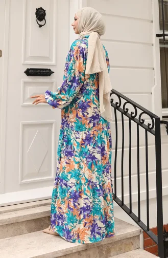 Alaçatı Patroon Geknoopte Jurk 2021-02 Paarsgroen 2021-02