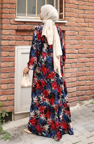 Alaçatı Patroon Geknoopte Jurk 2021-06 Indigo Rood 2021-06