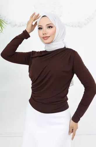 بلوزة بياقة مدورة 71264-02 بنية 71264-02