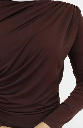 بلوزة بياقة مدورة 71264-02 بنية 71264-02