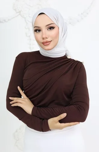 Chemisier à Col Roulé Et Boutons Détaillés 71267-03 Marron 71267-03