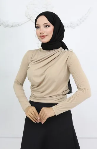 Rollkragen Bluse Mit Knöpfen 71267-05 Beige 71267-05