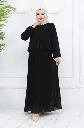 Plissee Multi Chiffon Kleid 2044-01 Schwarz 2044-01