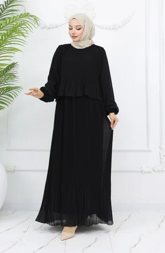 Plissee Multi Chiffon Kleid 2044-01 Schwarz 2044-01