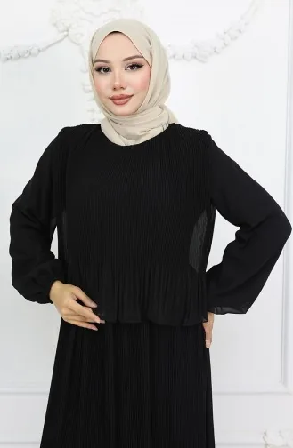 Plissee Multi Chiffon Kleid 2044-01 Schwarz 2044-01