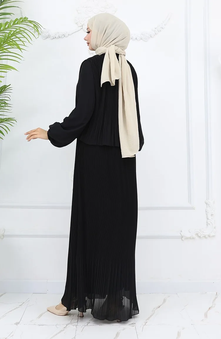 Pleated Multi Chiffon Dress 2044-01 Black 2044-01 | Sefamerve