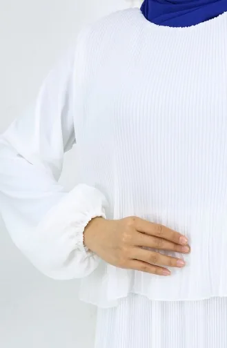 Piliseli Multi Şifon Elbise 2044-02 Ekru