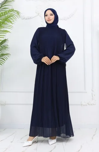 فستان شيفون متعدد الثنيات 2044-03 أزرق داكن 2044-03