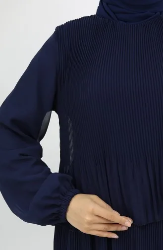 فستان شيفون متعدد الثنيات 2044-03 أزرق داكن 2044-03