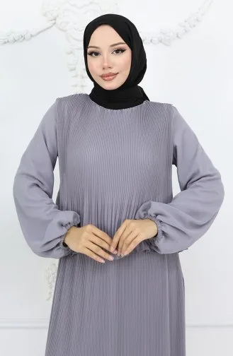 Piliseli Multi Şifon Elbise 2044-04 Gri