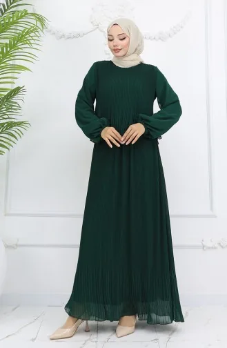 Robe Plissée En Mousseline De Soie Multicolore 2044-05 Vert émeraude 2044-05