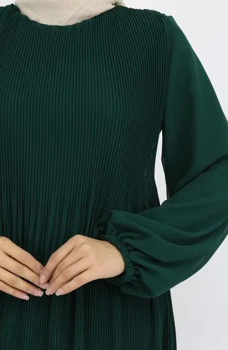 Robe Plissée En Mousseline De Soie Multicolore 2044-05 Vert émeraude 2044-05