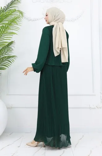 Robe Plissée En Mousseline De Soie Multicolore 2044-05 Vert émeraude 2044-05