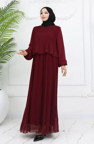 فستان شيفون متعدد الثنيات 2044-06 عنابي 2044-06