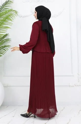 فستان شيفون متعدد الثنيات 2044-06 عنابي 2044-06