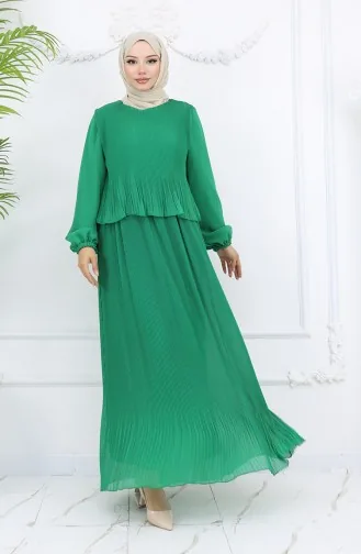 Pleated Multi Chiffon Dress 2044-07 Green 2044-07