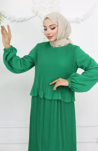 Pleated Multi Chiffon Dress 2044-07 Green 2044-07