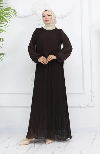 Piliseli Multi Şifon Elbise 2044-08 Kahverengi