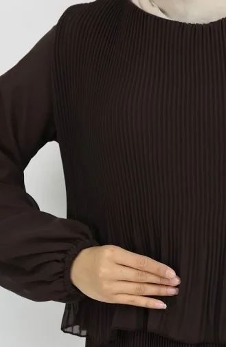 Piliseli Multi Şifon Elbise 2044-08 Kahverengi