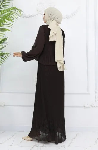 Piliseli Multi Şifon Elbise 2044-08 Kahverengi