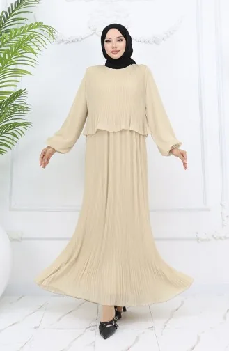 Pleated Multi Chiffon Dress 2044-11 Beige 2044-11