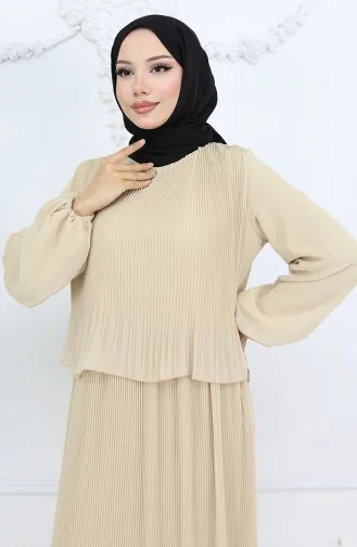 Pleated Multi Chiffon Dress 2044-11 Beige 2044-11
