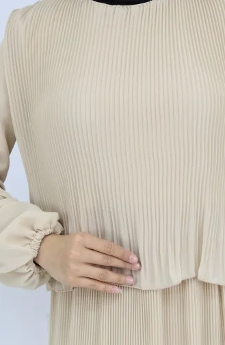 Pleated Multi Chiffon Dress 2044-11 Beige 2044-11