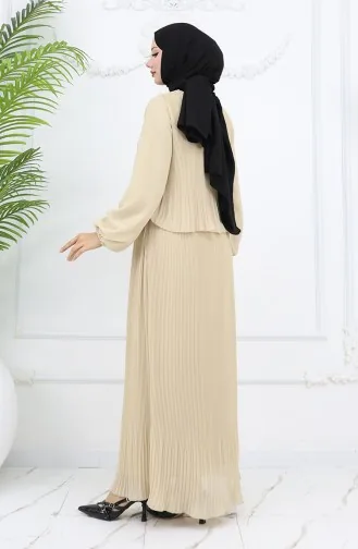 Pleated Multi Chiffon Dress 2044-11 Beige 2044-11