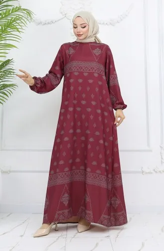 Robe à Motifs Avec Détails Tughra 0039-01 Rose Poudré 0039-01