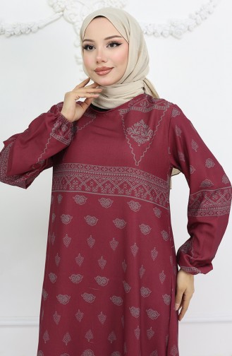 Tuğra Detaylı Desenli Elbise 0039-01 Gül Kurusu