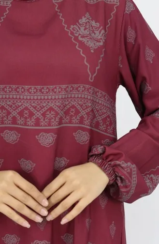 Robe à Motifs Avec Détails Tughra 0039-01 Rose Poudré 0039-01