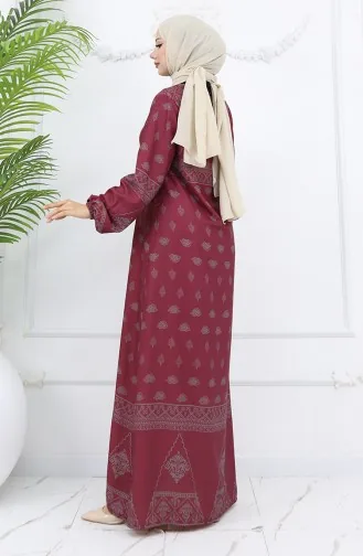 Robe à Motifs Avec Détails Tughra 0039-01 Rose Poudré 0039-01