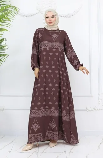 Robe à Motifs Avec Détails Tughra 0039-02 Marron 0039-02