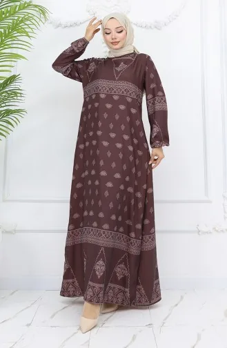 Robe à Motifs Avec Détails Tughra 0039-02 Marron 0039-02