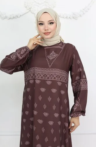Robe à Motifs Avec Détails Tughra 0039-02 Marron 0039-02
