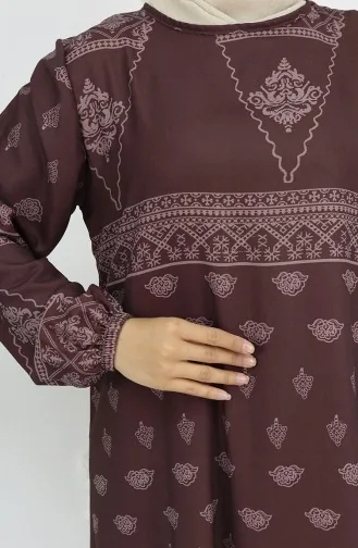 Robe à Motifs Avec Détails Tughra 0039-02 Marron 0039-02