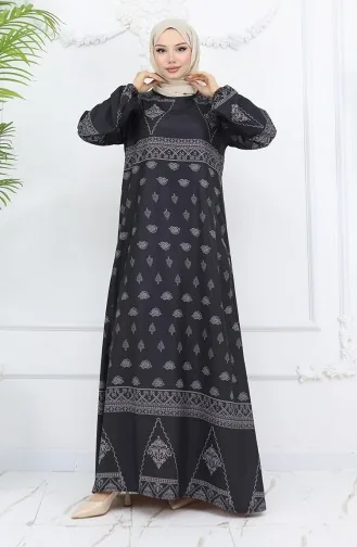 Robe à Motifs Avec Détail Tughra 0039-03 Anthracite 0039-03