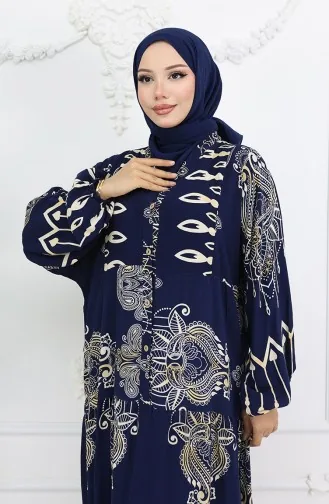 Alaçatı Patterned Half Buttoned Viscose Dress 0040-02 Navy Blue 0040-02