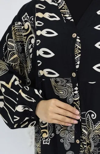 Robe En Viscose à Motifs Et Demi-boutonnée Alaçatı 0040-03 Noir 0040-03