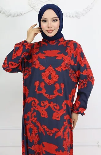 Viskose Stoff Elastische Ärmel Gemustertes Kleid 2018-04 Rot 2018-04