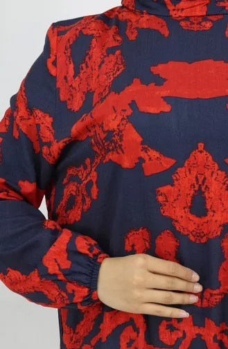 Viskose Stoff Elastische Ärmel Gemustertes Kleid 2018-04 Rot 2018-04