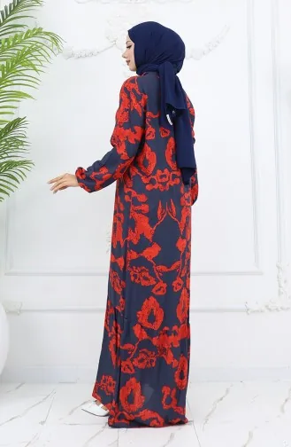 Viskose Stoff Elastische Ärmel Gemustertes Kleid 2018-04 Rot 2018-04