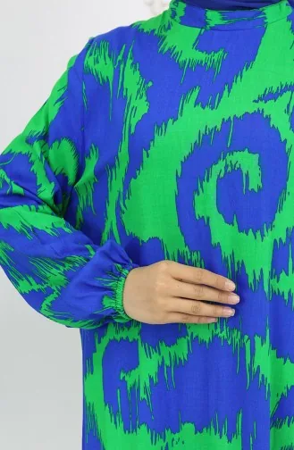 Viskon Kumaş Desenli Elbise 2019-01 Saks Yeşil