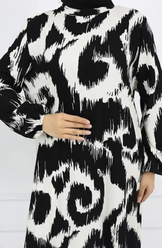 Viskon Kumaş Desenli Elbise 2019-03 Siyah Beyaz