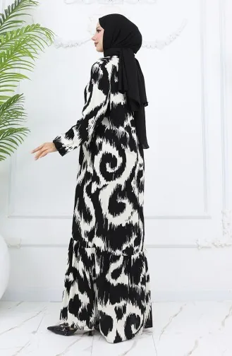 Viskon Kumaş Desenli Elbise 2019-03 Siyah Beyaz