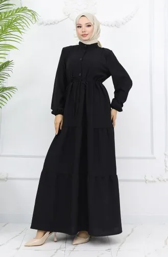 Robe Boutonnée à Taille Nouée Et Superposée 2022-02 Noir 2022-02