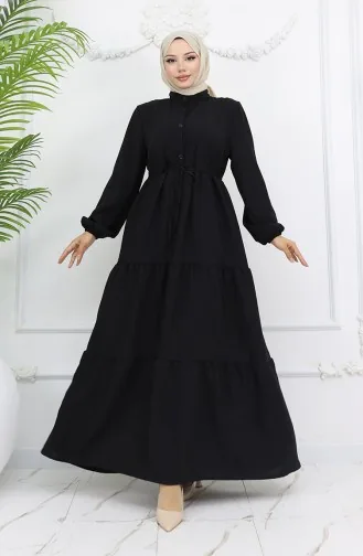 Robe Boutonnée à Taille Nouée Et Superposée 2022-02 Noir 2022-02