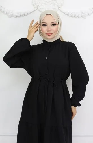 Robe Boutonnée à Taille Nouée Et Superposée 2022-02 Noir 2022-02