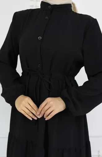 Robe Boutonnée à Taille Nouée Et Superposée 2022-02 Noir 2022-02